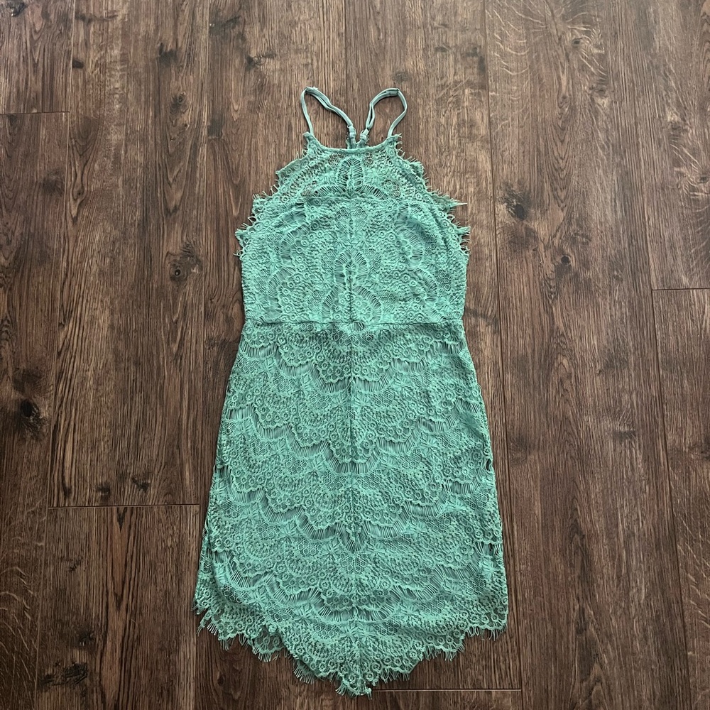 Anthropologie Seafoam Lace Overlay Dress